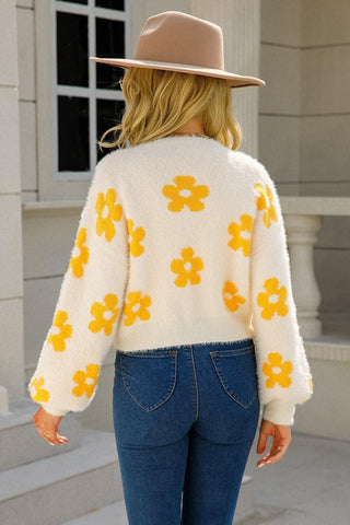 Floral Open Front Fuzzy Cardigan - SwagglyLife Home & Fashion