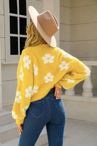 Floral Open Front Fuzzy Cardigan - SwagglyLife Home & Fashion