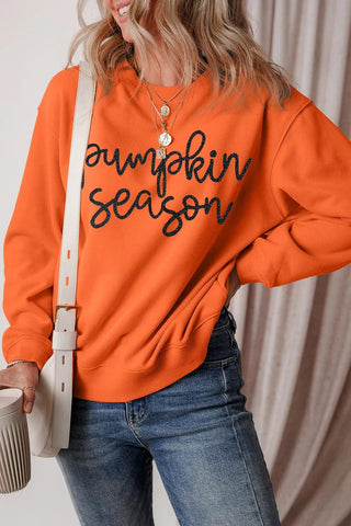 Pumpkin Season Letter Round Neck Long Sleeve Sweatshirt