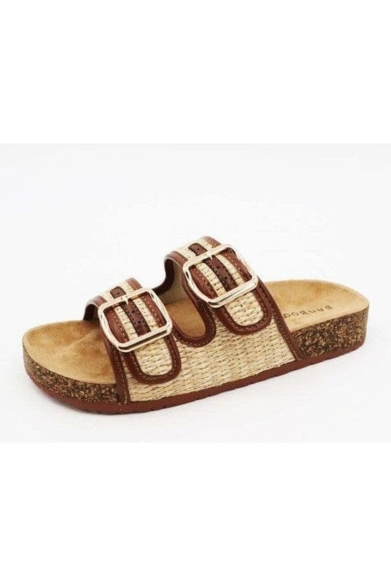 Bamboo Corc Footbed Slide Sandal w/ Raffia Strap - SwagglyLife Home & Fashion