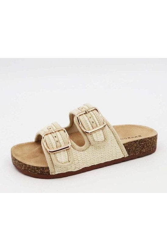 Bamboo Corc Footbed Slide Sandal w/ Raffia Strap - SwagglyLife Home & Fashion