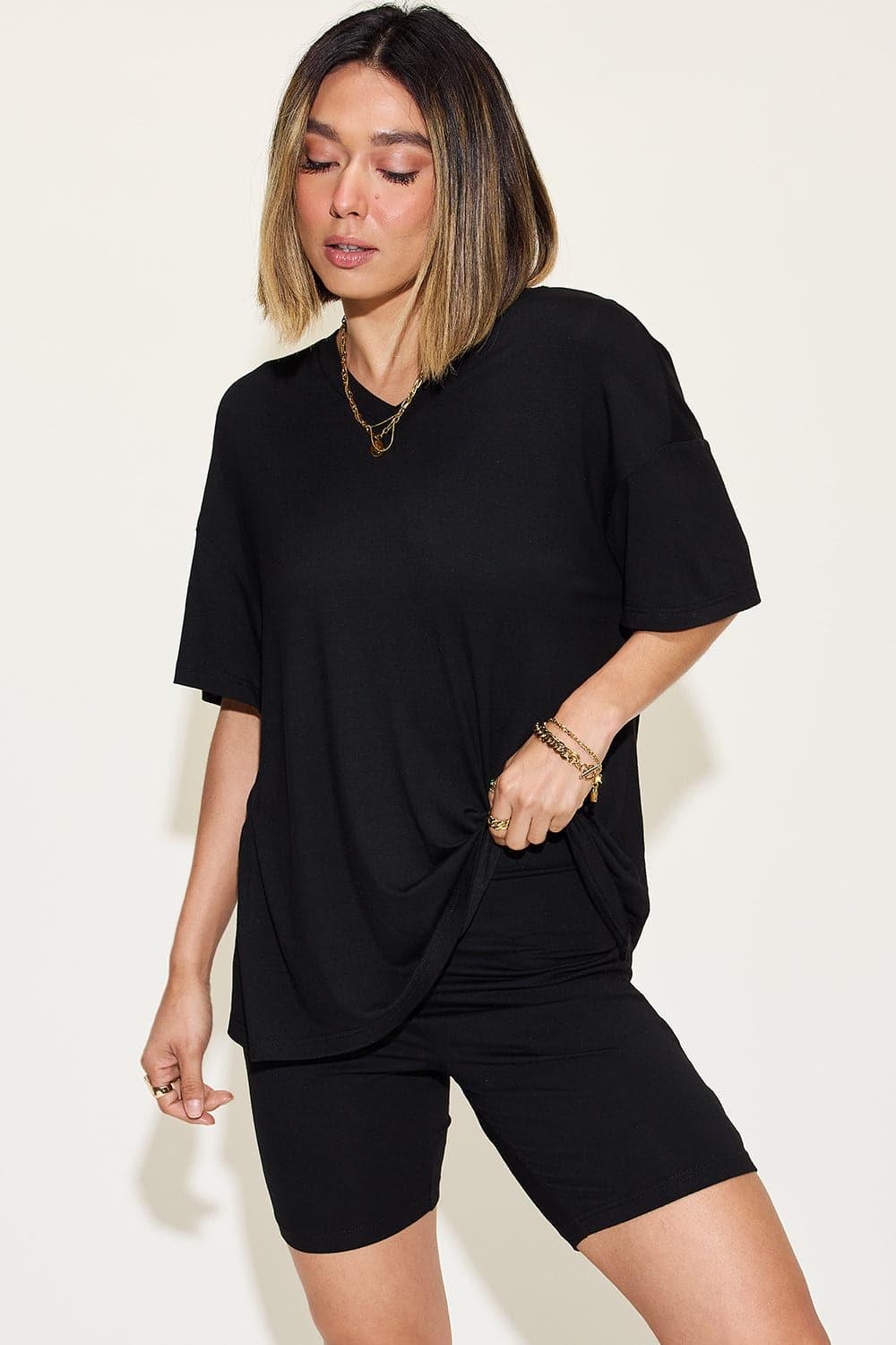 Basic Bae Full Size V-Neck Drop Shoulder T-Shirt and Shorts Set - SwagglyLife Home & Fashion