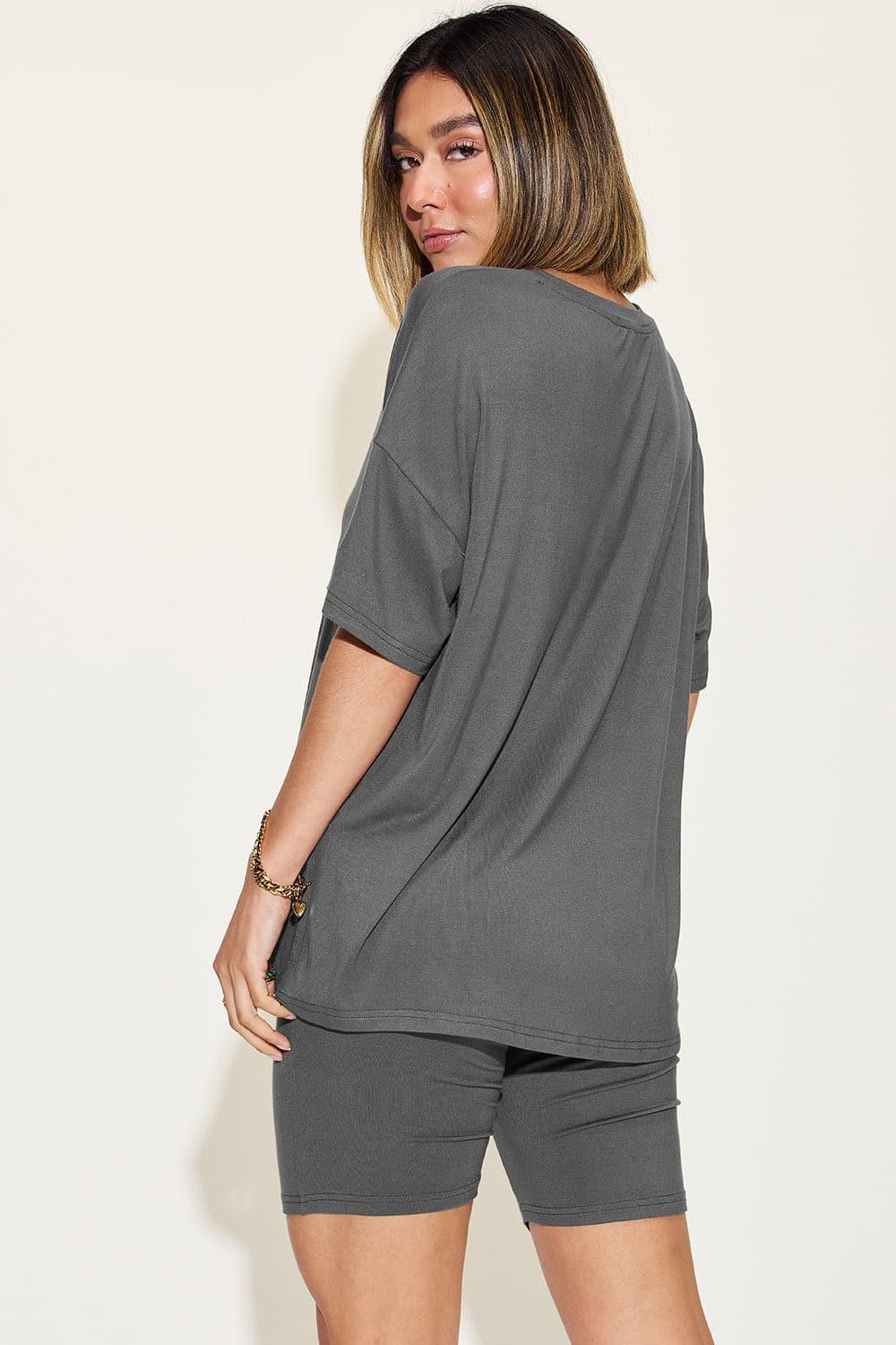 Basic Bae Full Size V-Neck Drop Shoulder T-Shirt and Shorts Set - SwagglyLife Home & Fashion