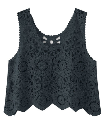 Karla Openwork Round Neck Knit Vest