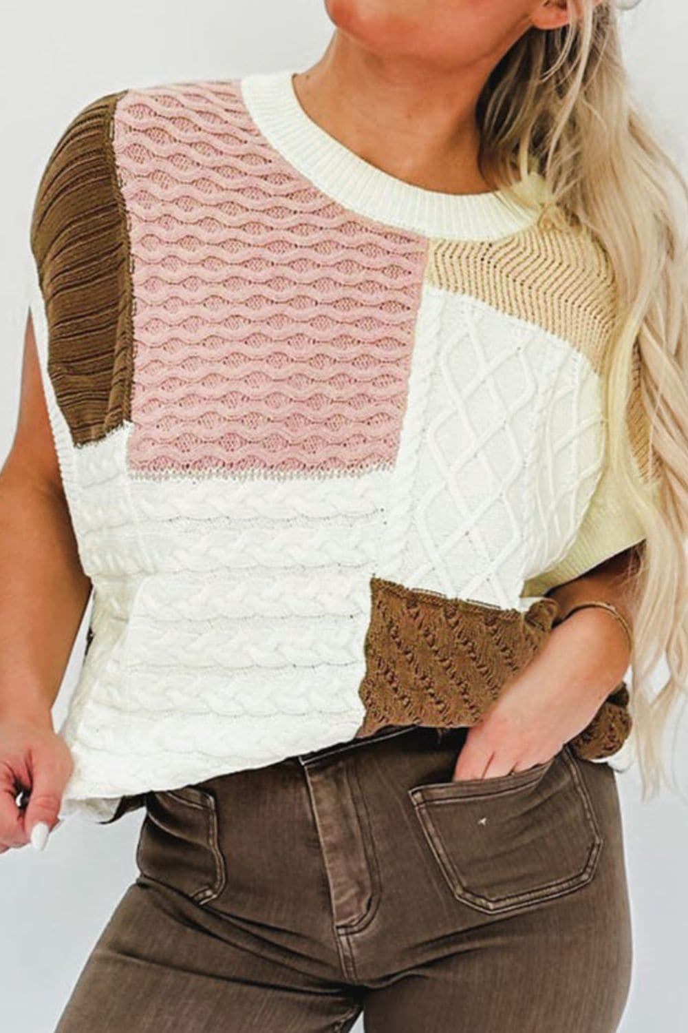 Amber Color Block Cable-Knit Sweater Vest