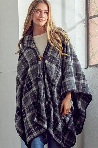 e Luna Toggle Close Plaid Blanket Shawl Poncho