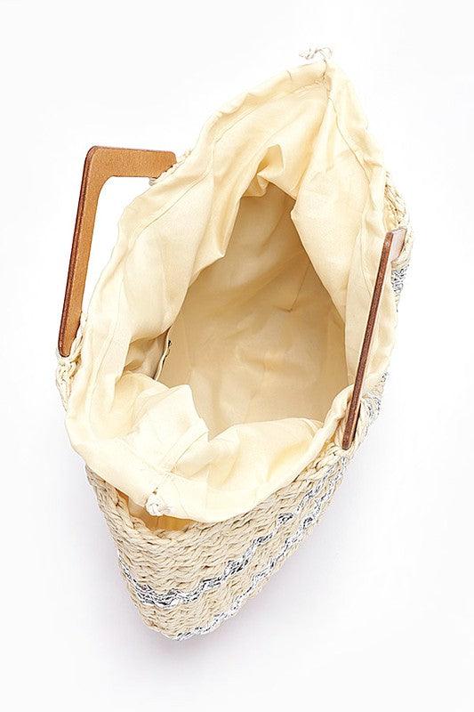 Beach Days Wooden Handle Metallic Straw Basket Tote - SwagglyLife Home & Fashion