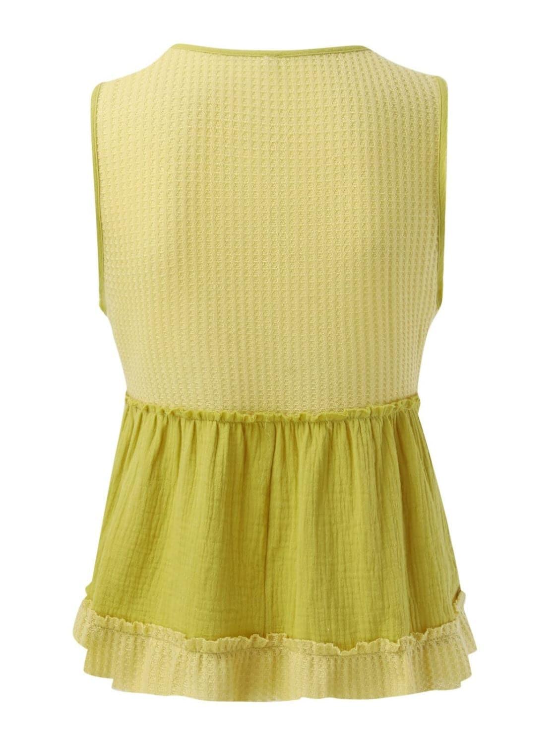 Becca Waffle-Knit Frill V-Neck Tank - SwagglyLife Home & Fashion