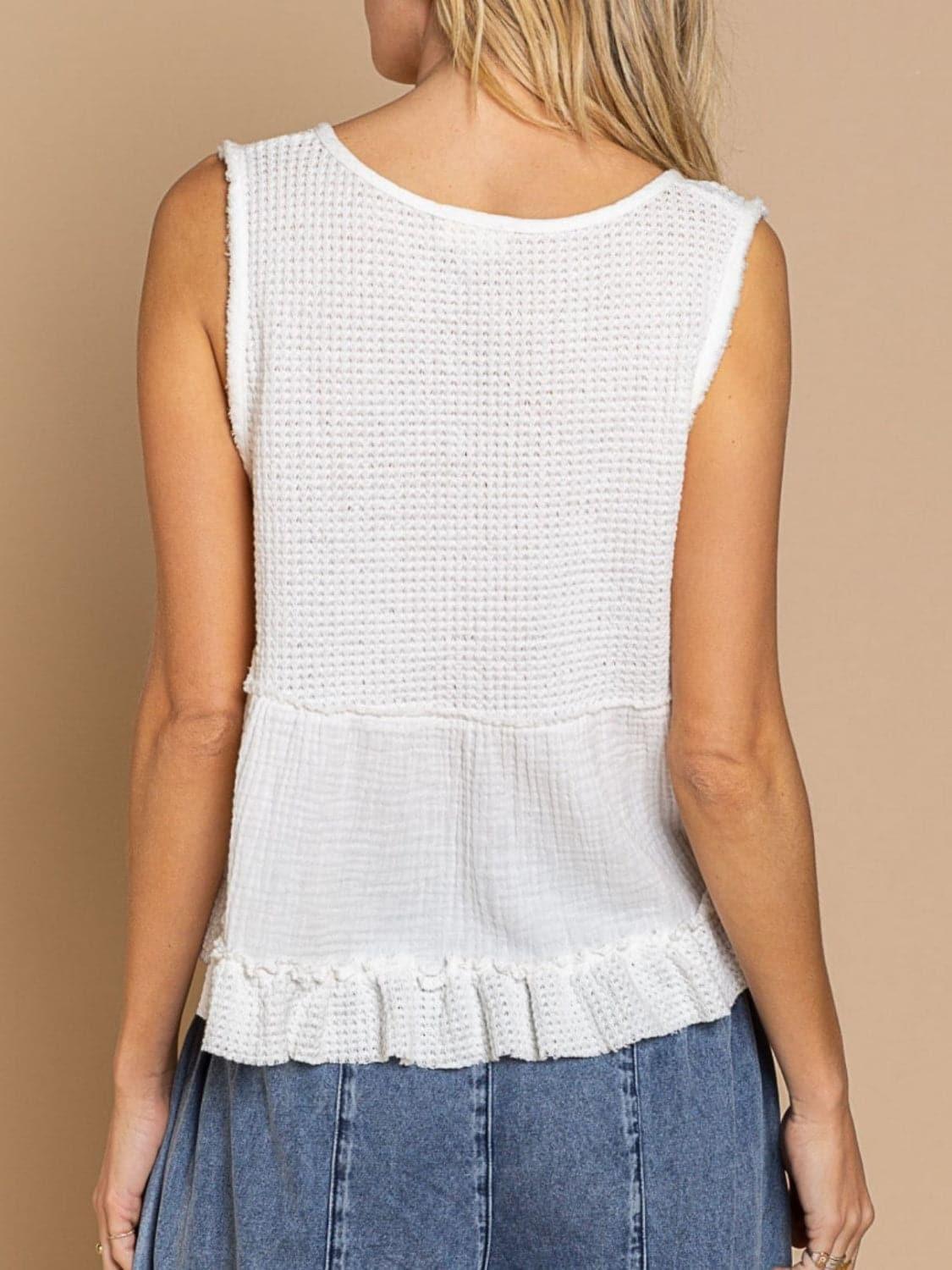 Becca Waffle-Knit Frill V-Neck Tank - SwagglyLife Home & Fashion