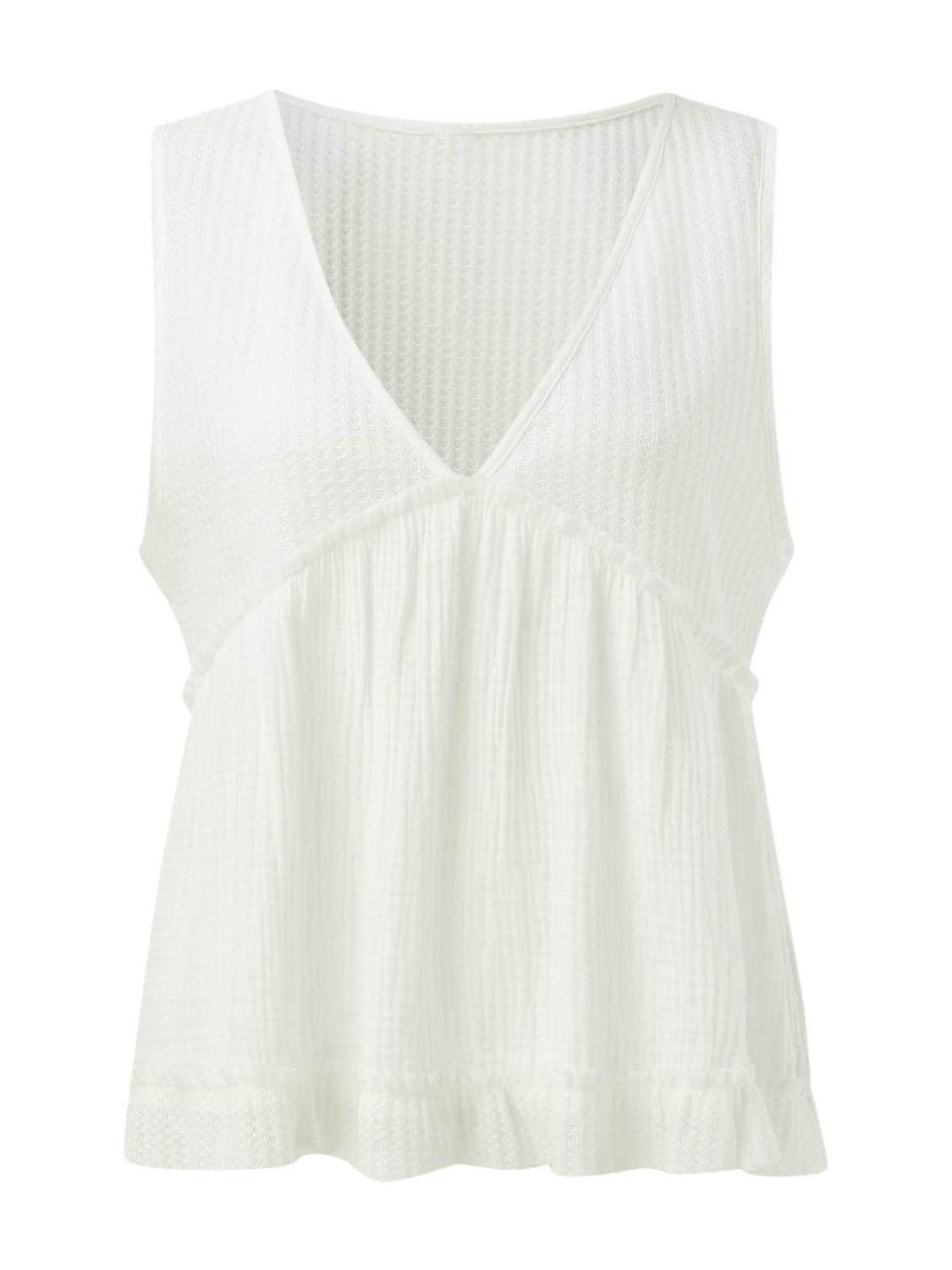 Becca Waffle-Knit Frill V-Neck Tank - SwagglyLife Home & Fashion