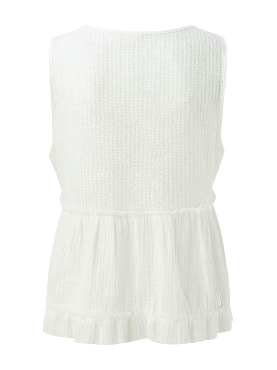 Becca Waffle-Knit Frill V-Neck Tank - SwagglyLife Home & Fashion