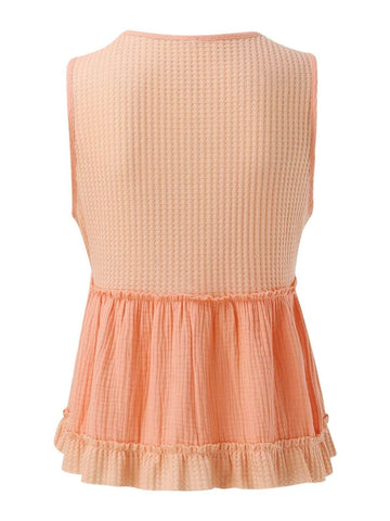 Becca Waffle-Knit Frill V-Neck Tank - SwagglyLife Home & Fashion