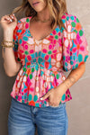 Belle Printed V-Neck Babydoll Blouse - SwagglyLife Home & Fashion