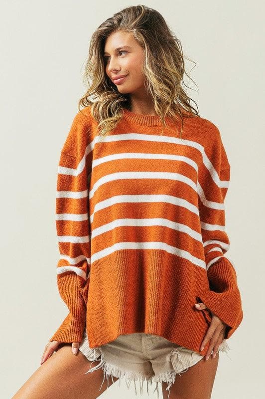 Callie Ribbed Hem Stripe Sweater - SwagglyLife Home & Fashion