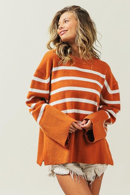 Callie Ribbed Hem Stripe Sweater - SwagglyLife Home & Fashion