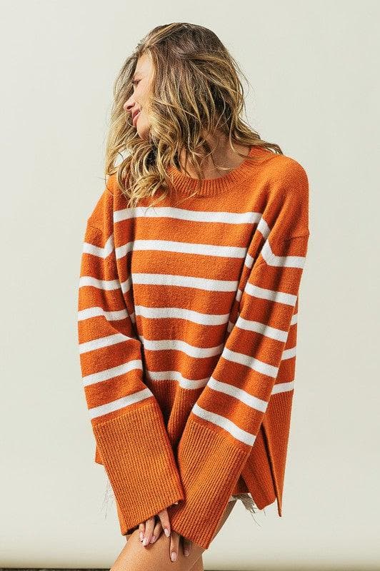 Callie Ribbed Hem Stripe Sweater - SwagglyLife Home & Fashion