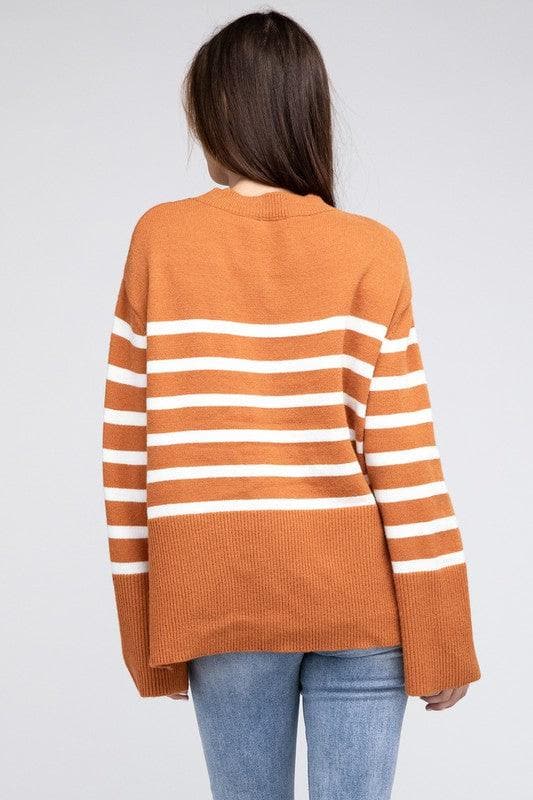 Callie Ribbed Hem Stripe Sweater - SwagglyLife Home & Fashion