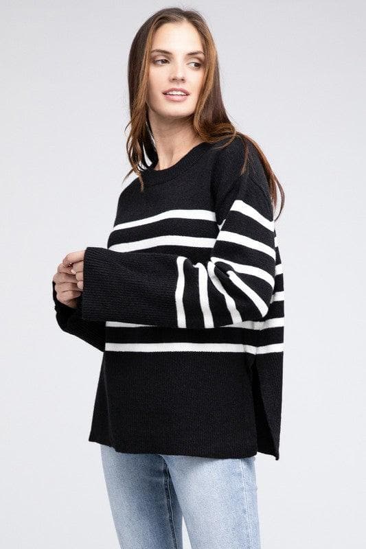 Callie Ribbed Hem Stripe Sweater - SwagglyLife Home & Fashion