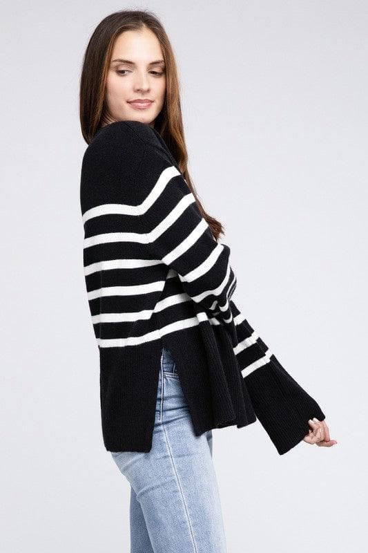 Callie Ribbed Hem Stripe Sweater - SwagglyLife Home & Fashion