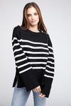 Callie Ribbed Hem Stripe Sweater - SwagglyLife Home & Fashion