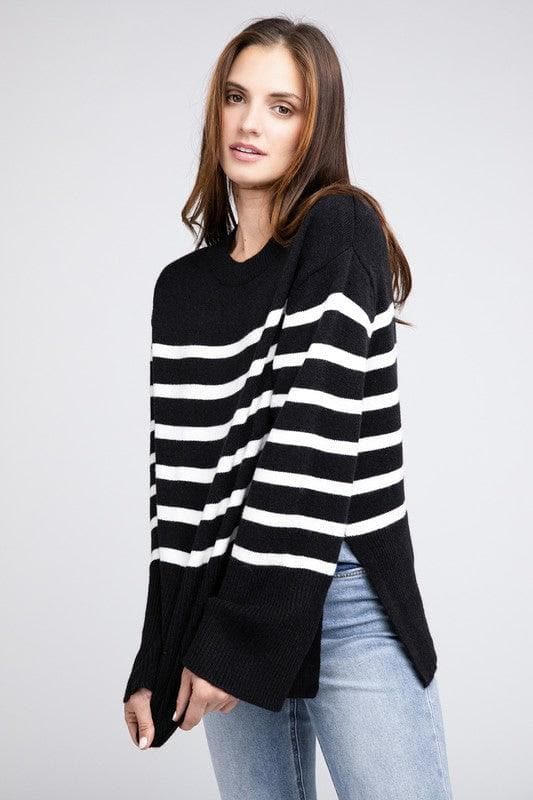 Callie Ribbed Hem Stripe Sweater - SwagglyLife Home & Fashion