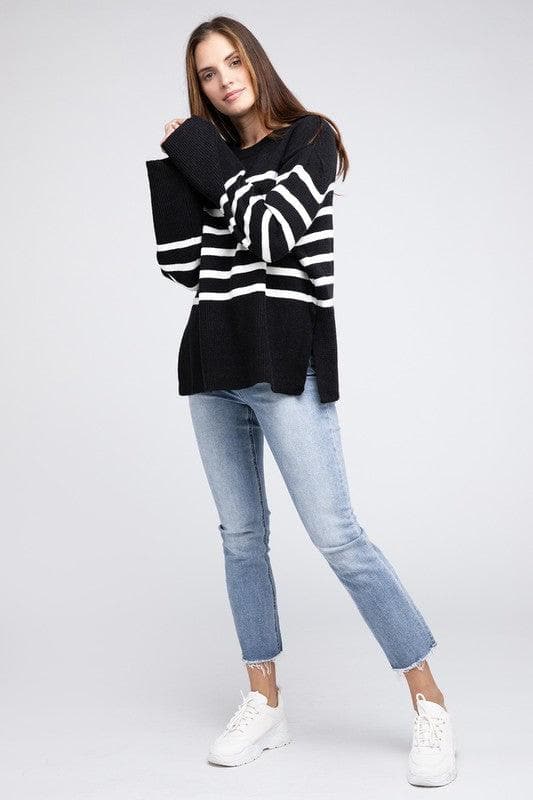 Callie Ribbed Hem Stripe Sweater - SwagglyLife Home & Fashion