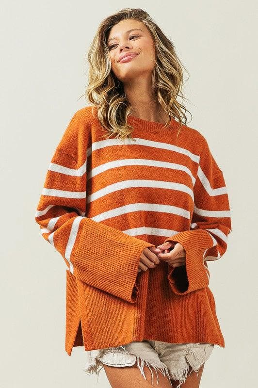 Callie Ribbed Hem Stripe Sweater - SwagglyLife Home & Fashion