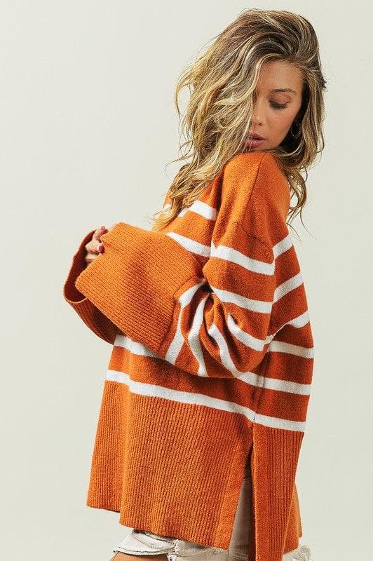 Callie Ribbed Hem Stripe Sweater - SwagglyLife Home & Fashion