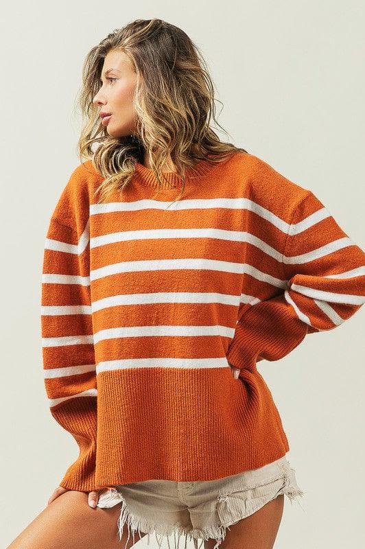Callie Ribbed Hem Stripe Sweater - SwagglyLife Home & Fashion