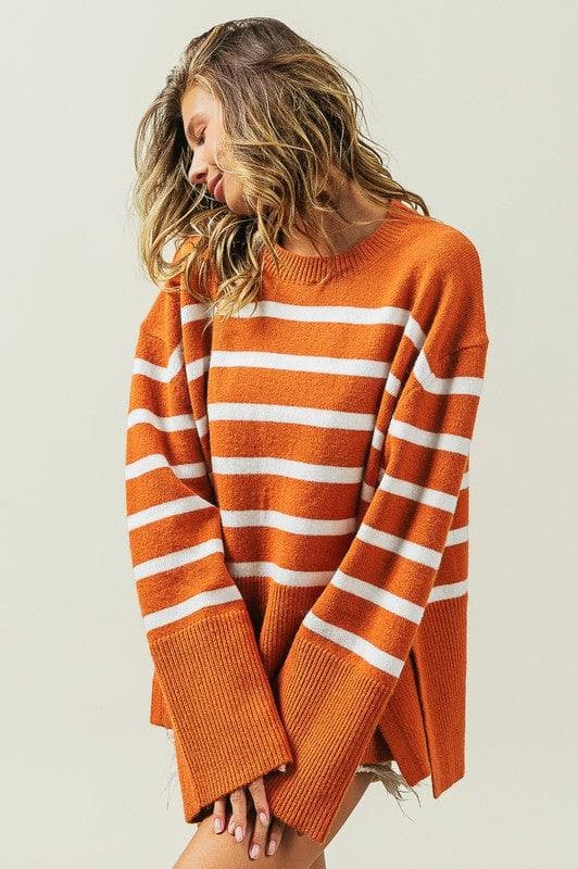 Callie Ribbed Hem Stripe Sweater - SwagglyLife Home & Fashion