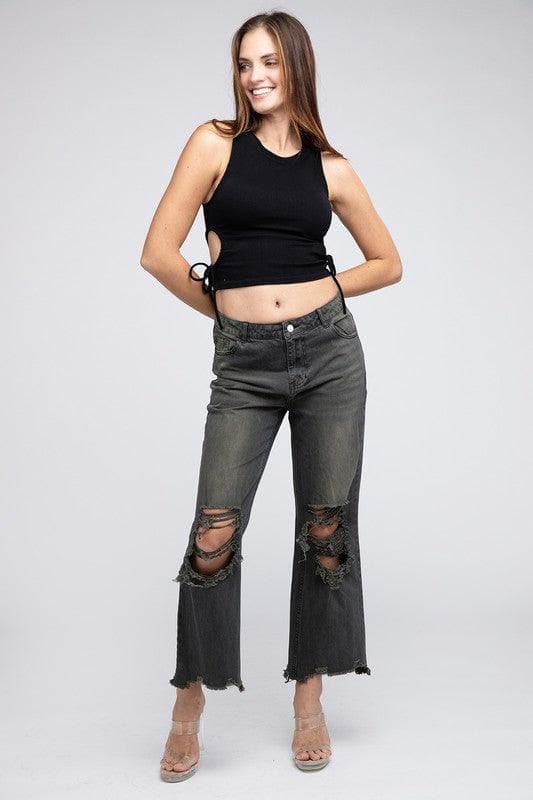 Distressed Vintage Washed Wide Leg Pants - SwagglyLife Home & Fashion
