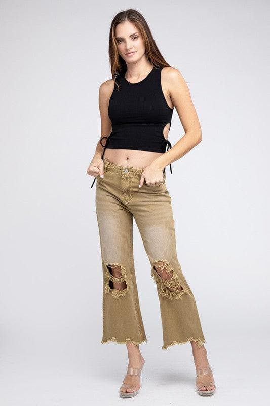 Distressed Vintage Washed Wide Leg Pants - SwagglyLife Home & Fashion