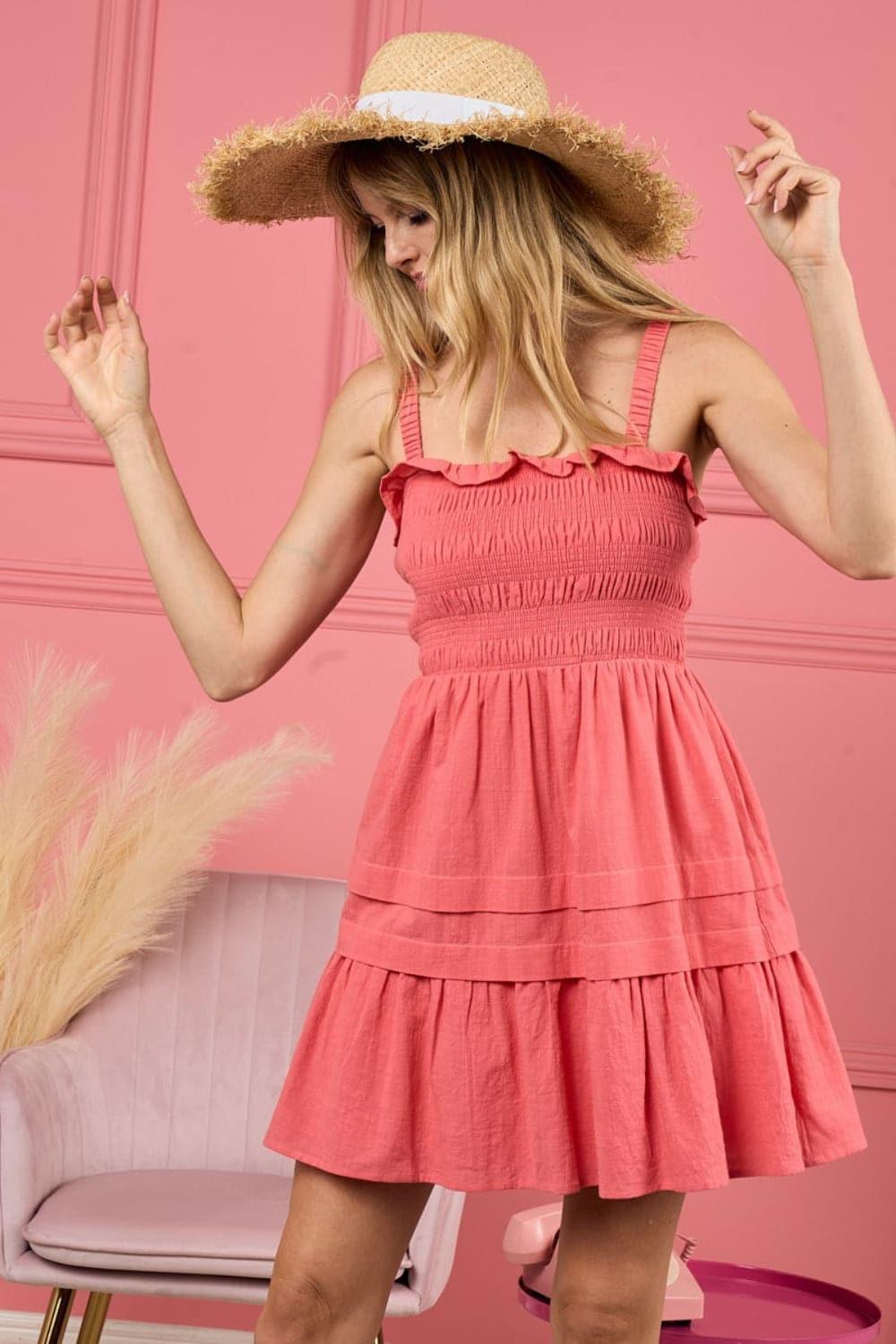 BiBi Smocked Ruffle Hem Mini Dress - SwagglyLife Home & Fashion