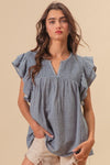 BiBi Textured Ruffled Smocked Blouse - SwagglyLife Home & Fashion