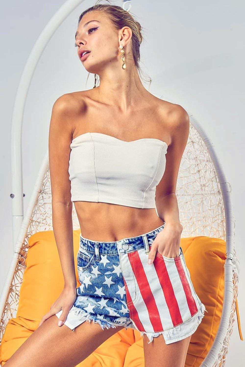 BiBi US Flag Theme Bleached Denim Shorts - SwagglyLife Home & Fashion