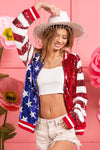 BiBi US Flag Theme Color Block Sequin Bomber Jacket - SwagglyLife Home & Fashion