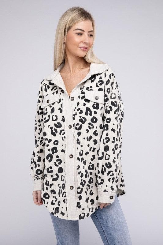 BiBi Vintage Washed Leopard Corduroy Buttoned Jacket - SwagglyLife Home & Fashion