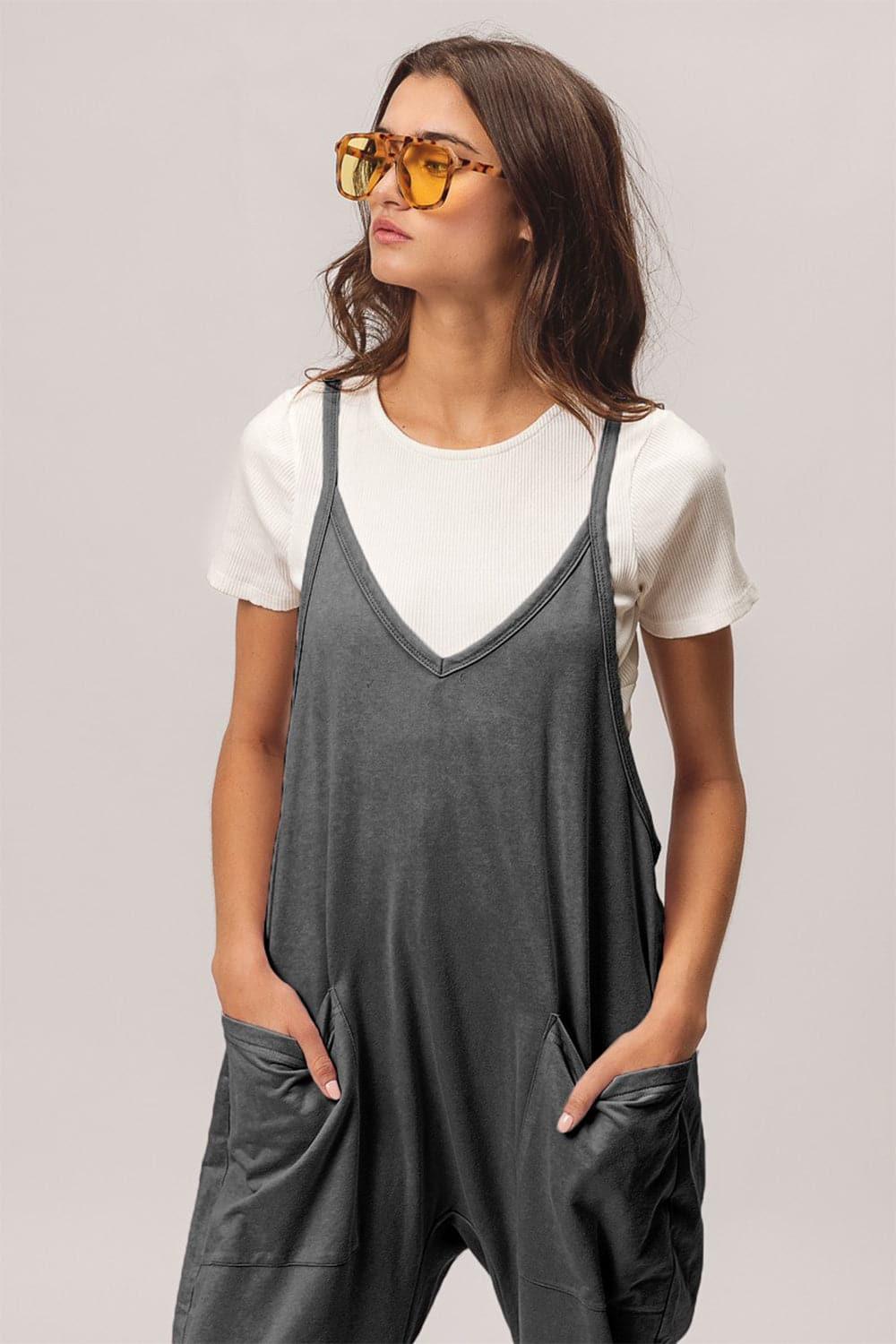 BiBi Washed Sleeveless Overalls with Front Pockets - SwagglyLife Home & Fashion