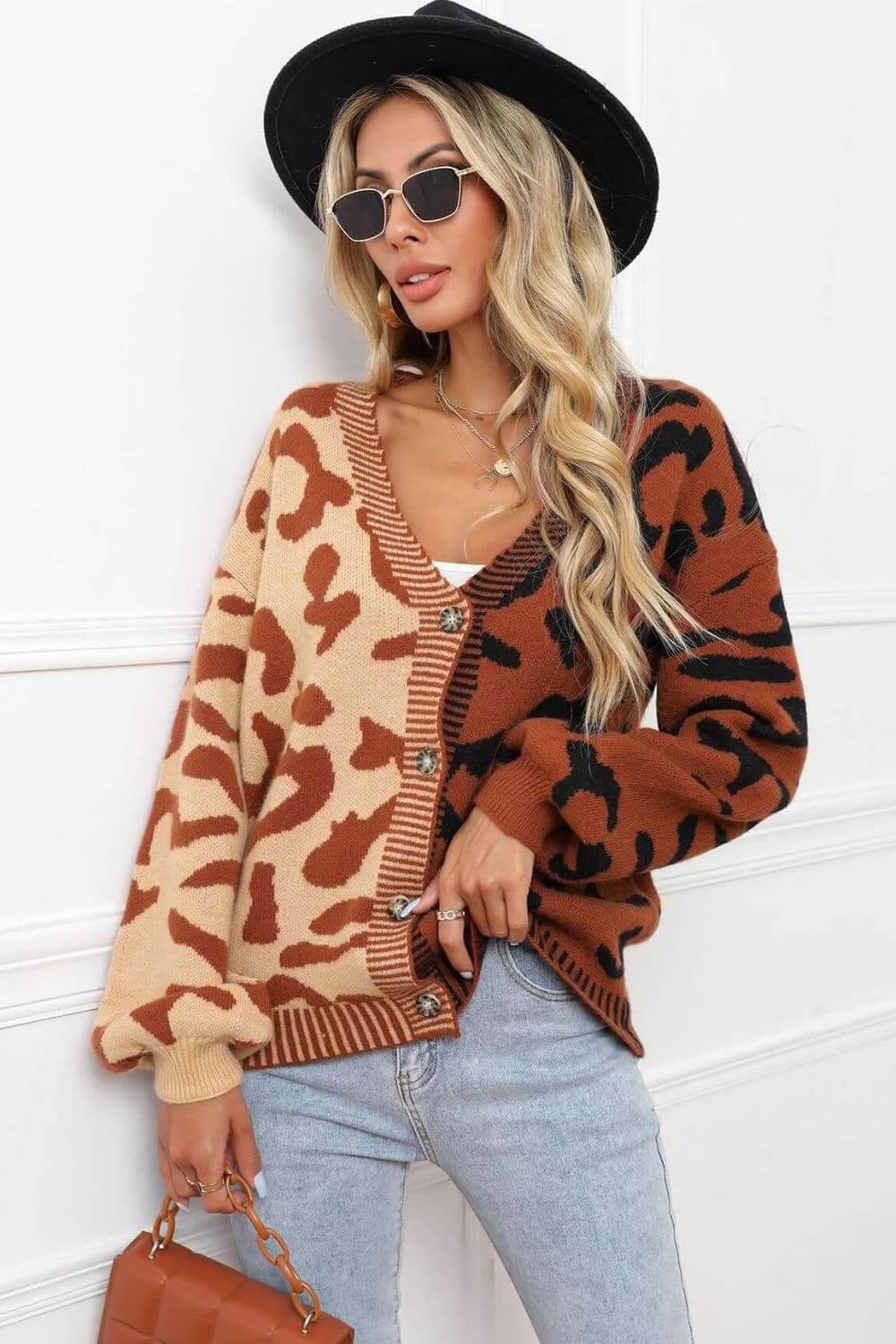 Leopard Button Front Ribbed Trim Cardigan - SwagglyLife Home & Fashion