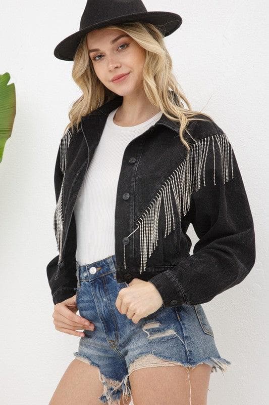 Blue B Denim Chevron Fringe Jacket - SwagglyLife Home & Fashion