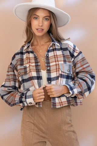 BLUE B Plaid Crop Shirt Jacket - SwagglyLife Home & Fashion