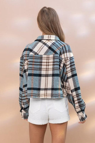 BLUE B Plaid Crop Shirt Jacket - SwagglyLife Home & Fashion