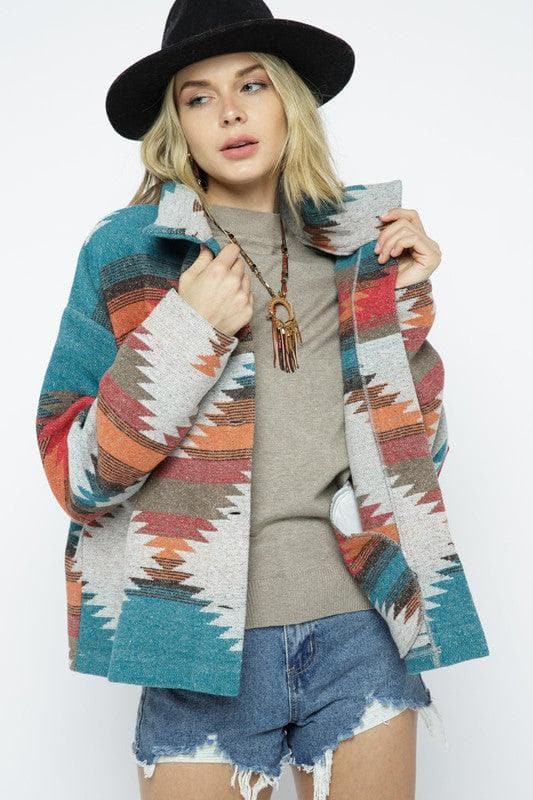 BLUE B Soft Comfy Lightweight Aztec Pattern Jacket - SwagglyLife Home & Fashion