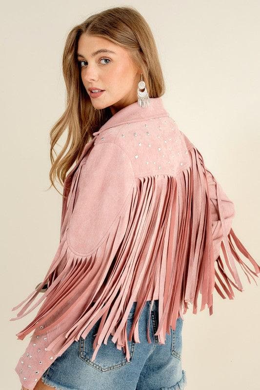 Blue B Studded Fringe Open Western Jacket - SwagglyLife Home & Fashion