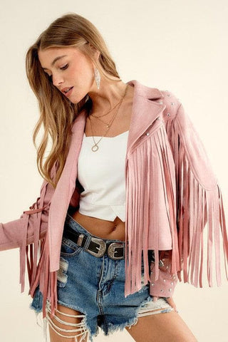 Blue B Studded Fringe Open Western Jacket - SwagglyLife Home & Fashion