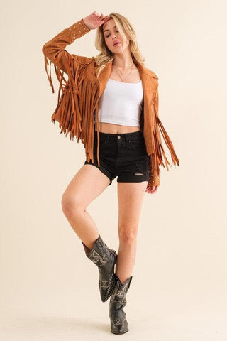 Blue B Studded Fringe Open Western Jacket - SwagglyLife Home & Fashion