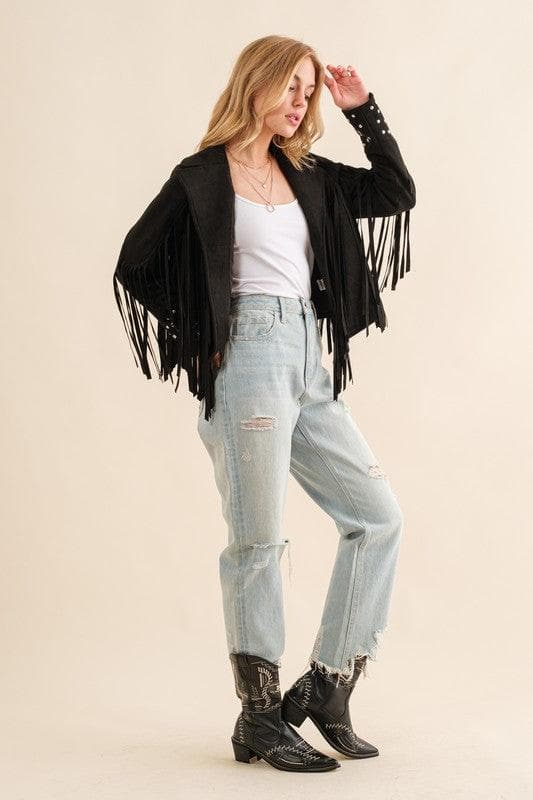 Blue B Studded Fringe Open Western Jacket - SwagglyLife Home & Fashion