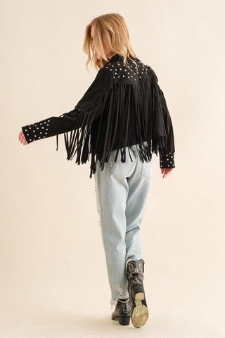 Blue B Studded Fringe Open Western Jacket - SwagglyLife Home & Fashion