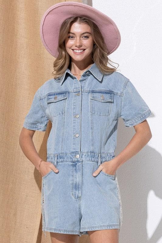 BLUE B Washed Denim Overall Romper - SwagglyLife Home & Fashion