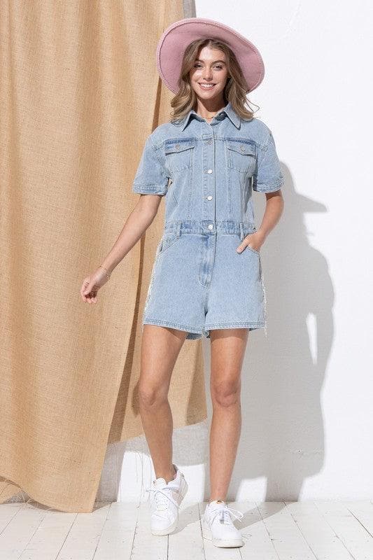 BLUE B Washed Denim Overall Romper - SwagglyLife Home & Fashion